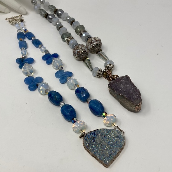 You Get Two Exquisite Genuine Gemstone Drusy Necklaces - Picture 3 of 7